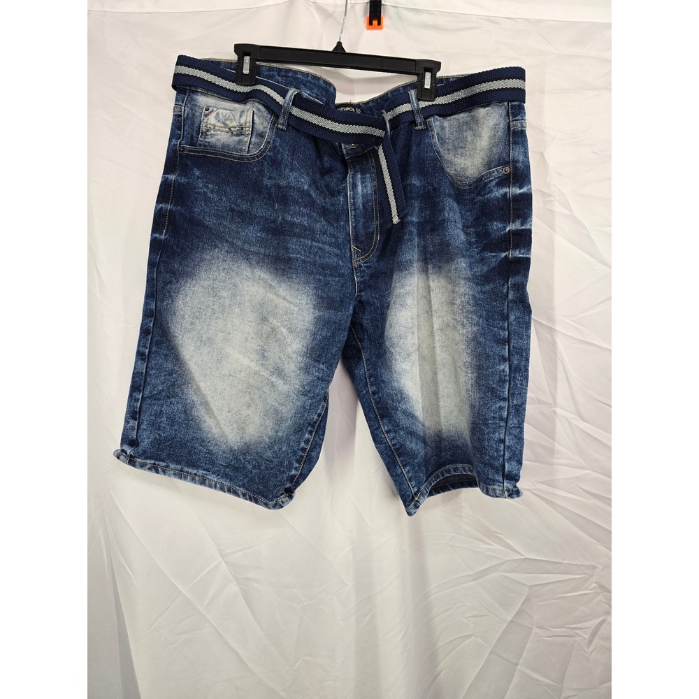 Southpole Mens Blue Sandblasted Denim Shorts with Belt Stretch Siz 44 Streetwear